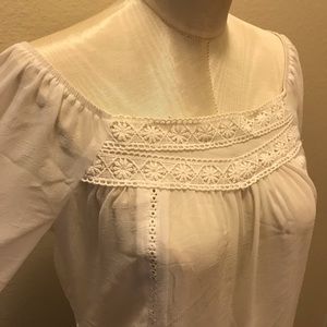 Gauzy White Peasant Dress with Lace Detail